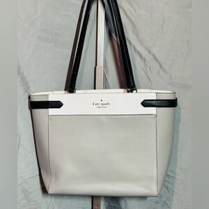 Kate Spade Tote Bag Stacey Color Block Laptop Gray White Black Leather